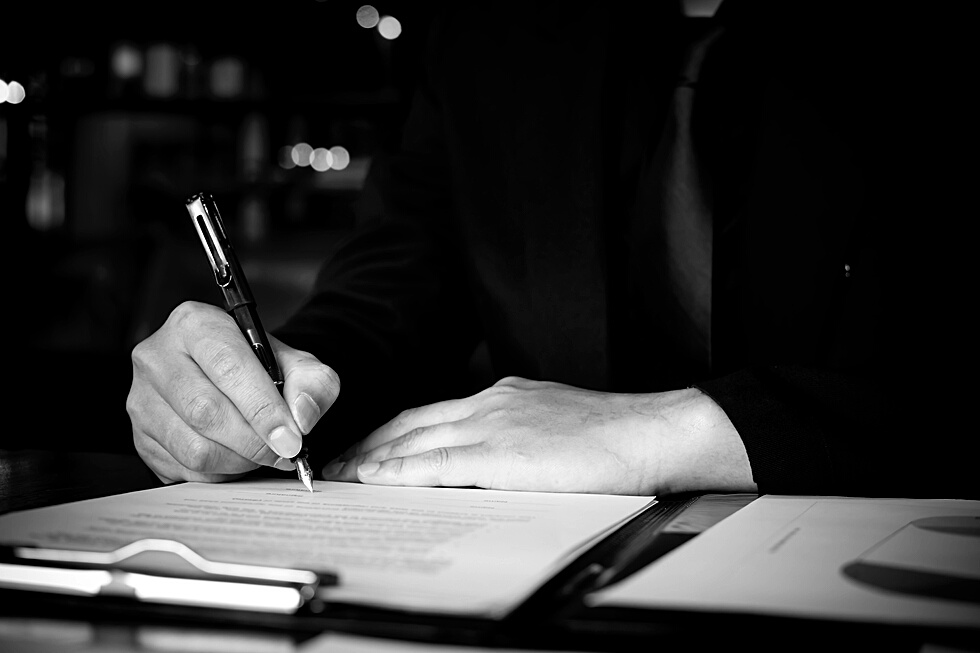 Close up of Business Person Hand Putting Signing Contract,Runnin